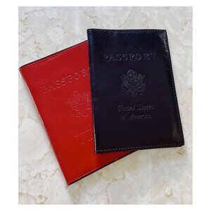 Pair of ABAS Embossed Bifold Leather Passport Covers Red Black